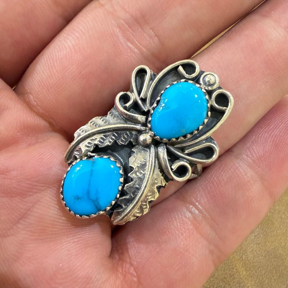 Sterling Silver Turquoise Native American Navajo Ring Size 10 by Yazzie